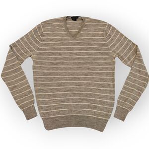 NWOT CLUB MONACO 100% MERINO WOOL LIGHT GRAY STRIPED SWEATER SIZE XS